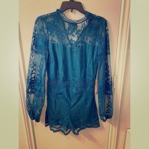 NanaMacs teal lace  romper